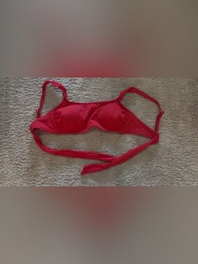 Red ribbed bikini top with tie back 
Unknown brand and size, around M